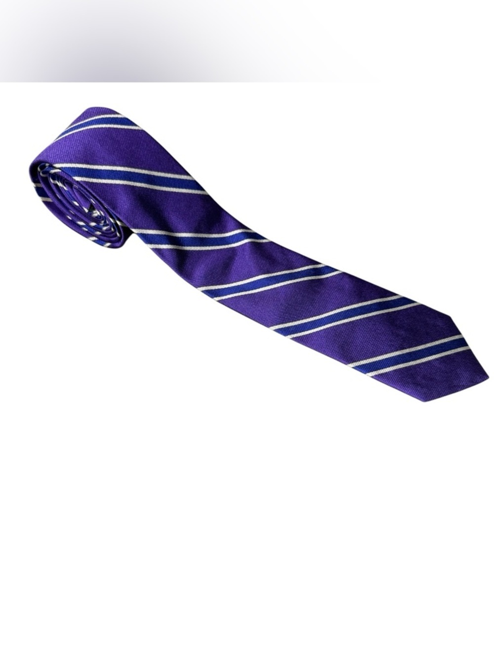 J.Crew Purple Blue Silver 100% Silk Striped Tie Handmade Wedding Guest Office - Picture 2 of 7